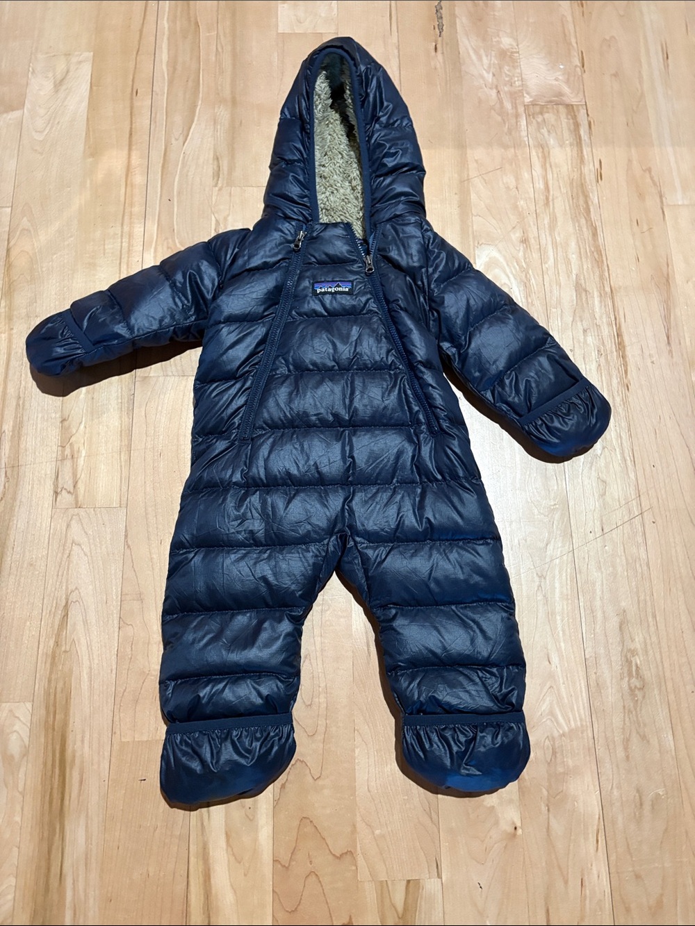 Patagonia Navy Blue Infant Down One-Piece Snowsuit with Hood 0-3